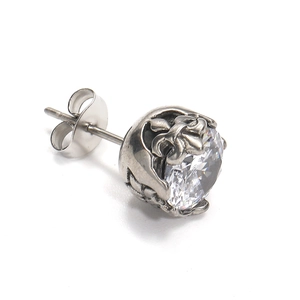 Boucle d'oreille punk fleur et croix avec zircon rond clair en acier argenté