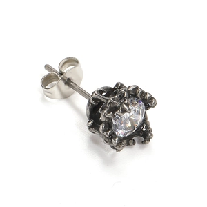 Vintage stainless steel cross flower stud earring with a large sparkling zircon stone