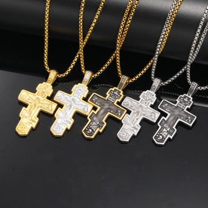 Retro Orthodox Cross Pendant Necklace For Men Distressed Titanium Steel Religious Crucifix Punk Hip Hop Jewelry Gift