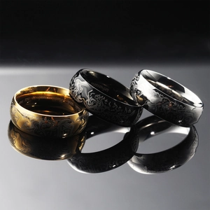 Men's Retro Hip Hop Stainless Steel Band Ring Wide Polished Engraved Messenger Lettering Dragon Pattern Gold Black Silver Rings