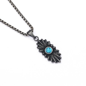 Vintage bohemian titanium steel necklace with turquoise pendant in silver finish