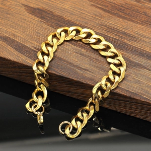 Poliertes 18k vergoldetes Edelstahl-Cuban-Gliederkettenarmband für Herren auf Luxusbasis