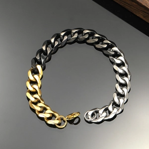 Massives dreifarbiges Panzerarmband in Gold, Schwarz und Silber für Herren