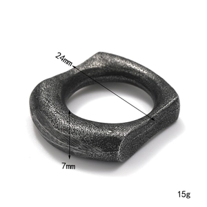 Macro detail of retro steel ring showing 24mm diameter and 7mm width dimensions