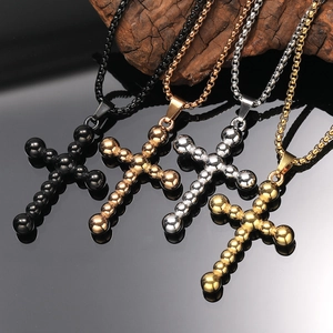 Collar con Colgante de Cruz de Acero Inoxidable de Nicho para Hombres Mujeres Diseño Único de Cuentas Redondas Joyería de Moda Estilo Hip Hop