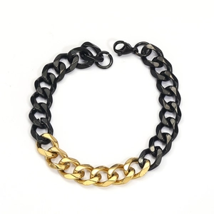 Zweifarbiges Panzerarmband mit mattschwarzen und 18k vergoldeten Gliedern aus Edelstahl