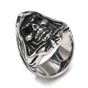 Bague gothique vintage tête de mort pour homme en acier inoxydable argenté style rétro punk