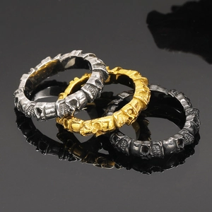 Vintage Edelstahl Totenkopf Relief Bandring Für Herren Punk Gothic Skelett Biker Ring Hip Hop Maskuliner Fingerring Schmuck