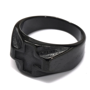 Men's gothic black titanium steel cross ring with punk style embossed design for index finger