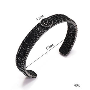 Bracciale vichingo vintage da uomo con rune norrene e simbolo Valknut argento antico