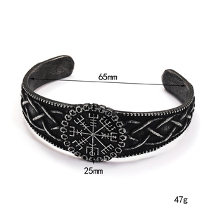 Vintage Viking Vegvisir compass open bangle in matte black titanium steel