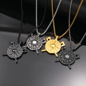 Retro Viking Shield Battle Axe Pendant Necklace For Men Stainless Steel Nordic Runes Gothic Punk Style Jewelry Gift