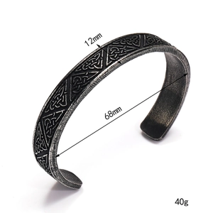 Viking Celtic Knot open cuff bangle for men in antique silver stainless steel 12mm