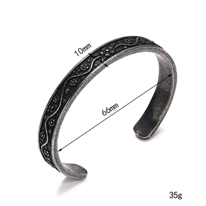 Vintage engraved floral stainless steel open bangle with 10mm width and 66mm diameter