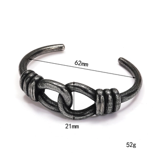 Vintage braided stainless steel open bangle bracelet with antique silver finish for men and women