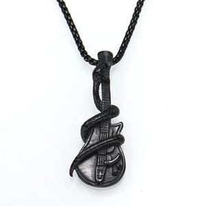 Punk style black stainless steel guitar pendant necklace with snake wrapping design