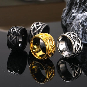 Vintage Punk Titanstahl Keltischer Knoten Band Ring Für Herren Gothic Gedrehtes Geometrisches Muster Fingerschmuck Ring