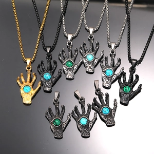 Hip Hop Evil Eye Hand Μενταγιόν Κολιέ για Άνδρες Vintage Gothic Ανοξείδωτο Ατσάλι Hamsa Palm Chain Necklace Streetwear Κοσμήματα