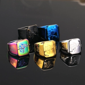 Men Stainless Steel Signet Ring Ancient Egyptian Anubis Horus Eye Pattern Punk Vintage Gothic Biker Jewelry Gift