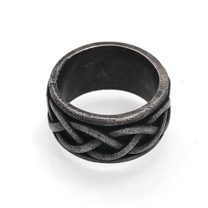 Retro Wikinger geflochtenes Muster Herrenring aus Titanstahl mit antikem Finish