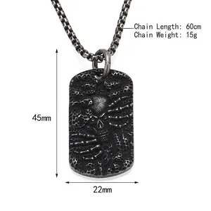 Retro punk skull pendant necklace in titanium steel with detailed vintage finish