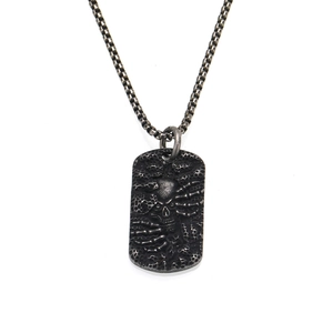 Vintage punk skull pendant in black silver finish with classic box chain for men