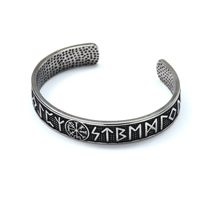 Vintage Viking Rune stainless steel open cuff bracelet with Vegvisir compass engraving