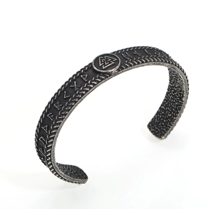 Bracciale Viking Valknut con rune nordiche in acciaio inossidabile anticato