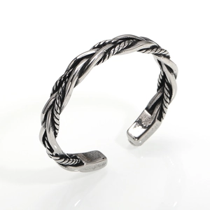 Bracelet jonc torsadé vintage en acier titane avec finition argentée rétro