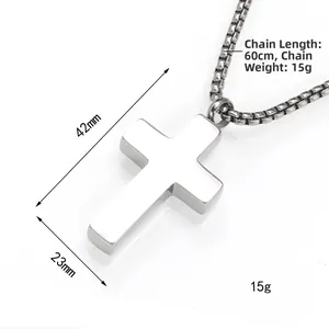 Minimalistische Kreuz-Halskette aus Edelstahl mit Box-Kette für Herren und Damen