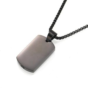 Minimalist black stainless steel dog tag urn necklace with matching round box chain