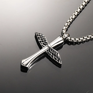 Stainless Steel Wings Cross Urn Necklace For Ashes Cremation Memorial Jewelry Keepsake Pendant For Men Women
