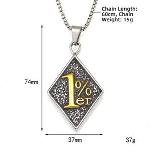 Collier pendentif 1%er vintage en acier inoxydable avec mesures et poids inclus