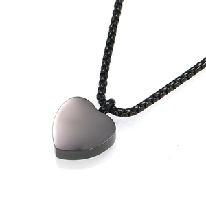 Polished black stainless steel heart pendant necklace with a matching box chain