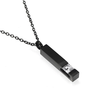 Black stainless steel rectangular pillar urn necklace for men with square zircon stone
