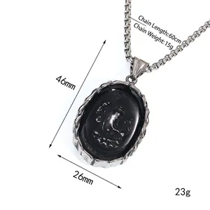Retro titanium steel necklace with oval elephant pendant on a 60cm box chain