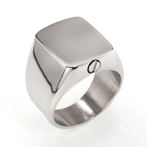 Anello per ceneri quadrato in acciaio inossidabile lucido, gioiello commemorativo sobrio