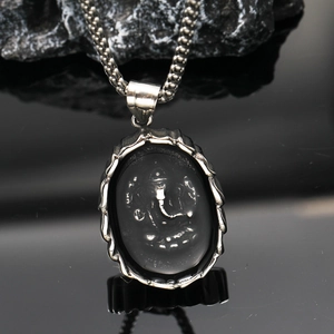 Vintage Titanium Steel Ganesha Pendant Necklace Religious Elephant Jewelry Retro Box Chain Pendant Necklace For Unisex