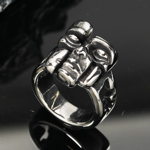 Retro Punk Titanium Steel Ring Abstract Split Face Mask Industrial Style Gothic Hip Hop Men Personality Jewelry
