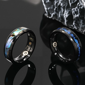 Bague Intelligente en Acier Titane Avec Incrustation de Coquille Moniteur de Santé Rythme Cardiaque Sommeil Étanche Punk Tech