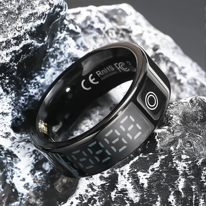 Anello intelligente con display digitale e sensori per la salute in nero lucido