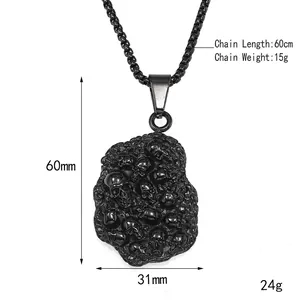 Gothic skull pendant necklace in blackened stainless steel with dimensions and chain weight