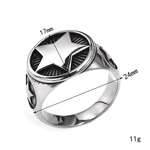 Bague chevalière étoile rétro pour homme en acier inoxydable avec finition vintage 17 mm