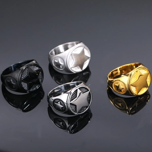 Chevalière Étoile Pentagramme Vintage pour Homme Acier Titane Punk Hip Hop Plaque Ronde Bague de Déclaration Bijoux Biker