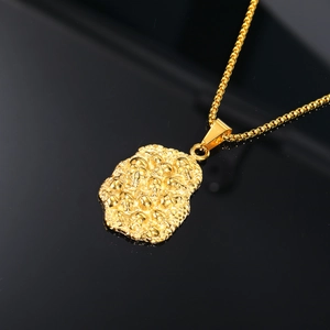 Gothic gold stainless steel skull relief pendant necklace with box chain for men