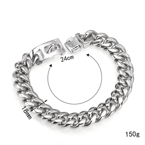 Collier pour chien en acier argenté style cubain, 18mm de large et 24cm de long