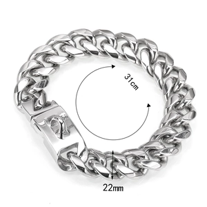 Collier pour chien en acier inoxydable poli de 22mm style maille gourmette, 31cm
