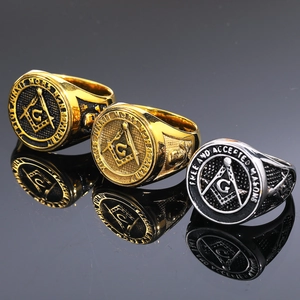 Freimaurer Symbol Siegelring Für Herren Vintage Titanstahl Gold Silber Plattiert Maurer G Brief Totenkopf Punk Schmuck Band Ring