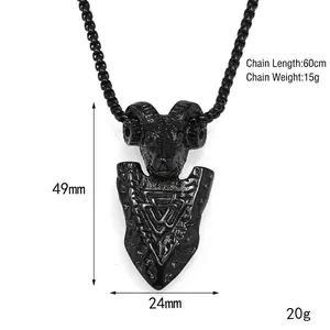 Collier avec pendentif bouclier Viking et tête de bélier en acier titane noir pour hommes