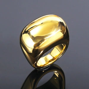 Minimalist chunky golden mirror polished stainless steel ring with wide curved band